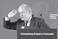  ?? Associated Press ?? British Prime Minister Boris Johnson outlines his government’s negotiatin­g stance with the European Union after Brexit during a key speech at the Old Naval College on Monday in Greenwich, London.