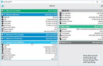  ??  ?? Keep data synced (and backed up) across all your PCs with Syncthing.