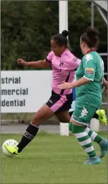  ??  ?? Rianna Jarrett tries to find a way past Maggie Duncliffe of Cork City.