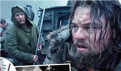  ??  ?? epic: Clockwise from left, Leonardo DiCaprio and Tom Hardy in The Revenant, Brian Cranston in Trumbo, Judy Geeson in Doomwatch and Ryan Reynolds in Deadpool