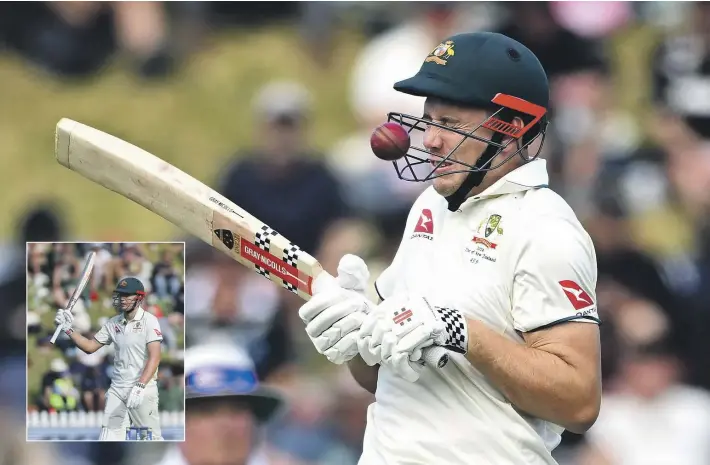  ?? PHOTOSPORT ?? Cameron Green survived this menacing delivery from New Zealand’s Will O’Rourke to reach a century, inset, just before stumps on an engrossing first day.