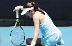  ??  ?? Johanna Konta of Britain reacts after falling during her match against Bernarda Pera of the U.S at the 2018 Australian Open