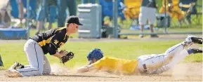  ?? CHRIS KNIGHT/SPECIAL TO THE MORNING CALL ?? Northweste­rn Lehigh senior Derek Holmes, left, had 10 RBIs in wins over Moravian Academy and Northern Lehigh.