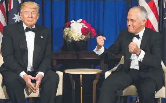  ?? Picture: NATHAN EDWARDS ?? US President Donald Trump meets with Prime Minister Malcolm Turnbull on the USS Intrepid in New York. Below, guest Grant Hackett.
