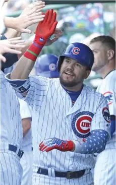  ?? JONATHAN DANIEL/ GETTY IMAGES ?? Left fielder Kyle Schwarber ( left) is a favorite among teammates for his genuinenes­s, and catcher Willson Contreras wears his heart on his sleeve.