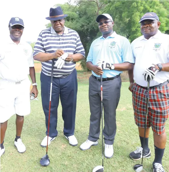  ??  ?? L-R: Captain of IBB Internatio­nal Golf and Country Club Debo Olateju, Minister of Culture and Tourism Edem Duke, MD/COO of Media Trust Limited Isiaq Ajibola and Mazi Emmanuel Onyema before the official tee off of the IBB Golf Club Captain’s Cup 2014 at...