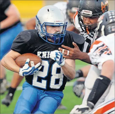  ?? [SHANE FLANIGAN/THISWEEK NEWSPAPERS] ?? Ready’s Jack Foley, who rushed for 239 yards and two TDs, looks for running room as Amanda-Clearcreek defenders close in. Jamie Dye, Jonathan Alder: Deshawn Cunningham, South: Jack Foley, Ready: Bryce Barasch, Johnstown: Shea Goss, Lancaster: PASSING...