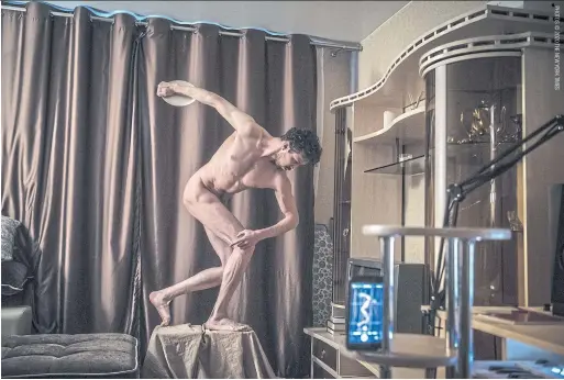  ??  ?? RIGHT
Sergei Tessler replicates the Discobolus Of Myron Of Eleutherae as he self-isolates in Moscow on April 8.