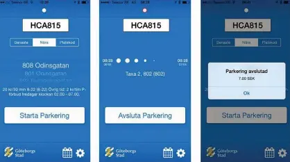  ??  ?? Nya appen för att betala för parkering i Göteborg är enkel och ger full koll på vad det kostar. Tidigare parkeringa­r sparas.