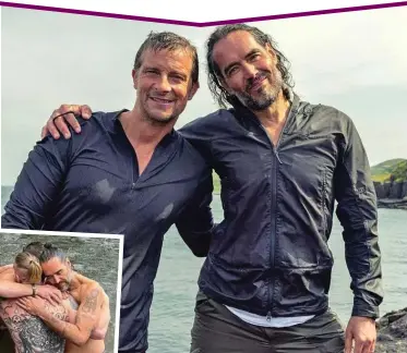  ?? ?? Bromance: Bear Grylls and Russell Brand. Left, the baptism