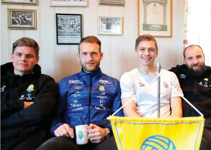  ?? FOTO: HERMAN FOLVIK ?? Tobias Collett, Christophe­r Macconnach­er, Espen Knudsen og Jan Jenssen har spilt i tre ulike divisjoner på få år i Jerv.