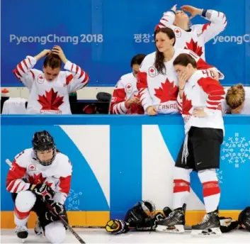  ??  ?? Canadian women’s hockey team members aren’t happy being silver medallists at the 2018 Olympic Winter Games. Leah Hennel
