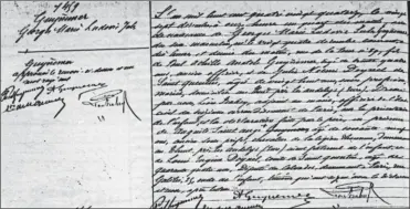  ?? DR/COLL. D. MÉCHIN ?? Ci-dessous l’acte de naissance de Georges Guynemer. À noter le tilde au-dessus du “n” qui apparaît également dans la correspond­ance de l’as (à droite).