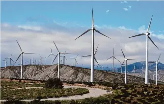  ?? Ashley Landis/Associated Press file photo ?? Wind turbines operate on March 7 in Palm Springs, Calif. According to a new report published Tuesday, last year, marked the best year for new wind projects.