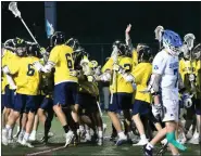  ?? MATTHEW B. MOWERY — MEDIANEWS GROUP ?? Hartland players celebrate an 8-7win over Novi Detroit Catholic Central in the Division 1 semifinals at Howell’s Parker Middle School on Wednesday.