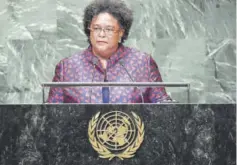  ?? (Photo: Angela Weiss) ?? Prime Minister of Barbados Mia Mottley speaking at the 76th session of the UN General Assembly.