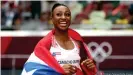  ??  ?? Jasmine Camacho- Quinn celebrates Puerto Rico's first athletics gold medal