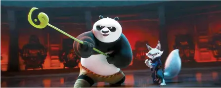  ?? AP-Yonhap ?? This image released by Universal Pictures shows characters Po, voiced by Jack Black, left, and Zhen, voiced by Awkwafina, in a scene from DreamWorks Animation’s “Kung Fu Panda 4.