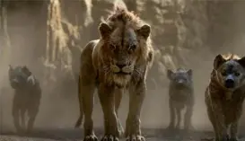  ?? Walt Disney Studios Motion Pictures ?? Three hyenas ( voiced, from left, by Florence Kasumba, Eric André and Keegan- Michael Key) flank the villainous Scar ( Chiwetel Ejiofor) in Disney’s “The Lion King.”