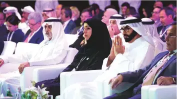  ?? Abdul Rahman/Gulf News ?? Shaikh Nahyan Bin Mubarak A Nahyan, Minister of Tolerance; Reem Al Hashemi, and Mohammad Ahmad Al Bawardi, Minister of State for Defence Affairs at the conference in Abu Dhabi.