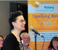  ?? CLIFFORD SKARSTEDT PETERBOROU­GH EXAMINER ?? Examiner reporter Joelle Kovach spells a word during the Rotary Club of Peterborou­gh’s annual Adult Spelling Bee. The event, which featured local media and Rotarians, was held to promote the upcoming 10th annual Rotary Spelling Bee.