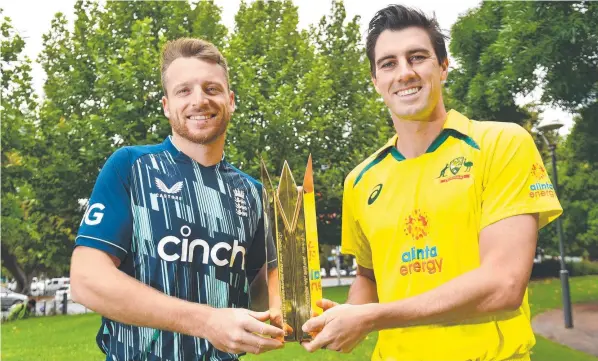  ?? Picture: Keryn Stevens ?? England captain Jos Buttler and Australia counterpar­t Pat Cummins ahead of the ODI series opener in Adelaide.