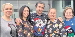  ??  ?? National Grid Hinckley staff Tanya Hutchinson, Zoe Warrington-Baker, Steve Davies, Kelly Talton and Gemma Owens donning their best Christmas jumpers for charity