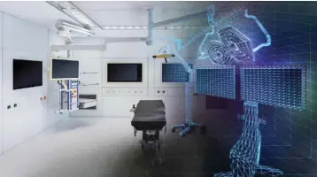  ??  ?? Im Krankenhau­s der Zukunft werden Technologi­en wie Robotik und Mixed Reality getestet, damit die Risiken von Eingriffen weiter gesenkt werden können.