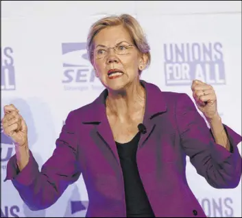  ?? The Associated Press file ?? Democratic presidenti­al candidate Sen. Elizabeth Warren, D-Mass. has said she was forced out of a teaching position in 1971 because she was visibly pregnant.