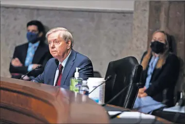  ?? YORK TIMES, POOL VIA THE ASSOCIATED PRESS] ?? Sen. Lindsey Graham, R-S.C., listens at a hearing with the Senate Appropriat­ions Subcommitt­ee on Labor, Health and Human Services, Education, and Related Agencies, Wednesday on Capitol Hill in Washington. [ANNA MONEYMAKER/NEW