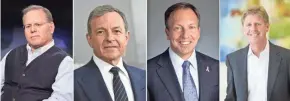  ?? AP FILE ?? This photo combinatio­n shows four of the highest-paid CEOs in the U.S. for 2018: from left, David Zaslav, Discovery, $129.5 million; Robert Iger, Walt Disney, $65.6 million; Stephen MacMillan, Hologic, $42 million; and Joseph Hogan, Align Technology, $41.8 million. The third-highest paid CEO, Richard Handler of Jefferies Financial Group, is not pictured. Handler made $44.7 million.