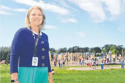  ?? DAVE STEWART/THE GUARDIAN ?? Janet Cameron, principal at Stratford Elementary School, says students finally have room to breathe and move thanks to the new $5 million addition completed over the summer. There are 652 students enroled at the school this year.
