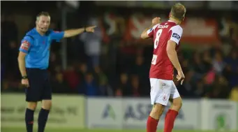  ??  ?? Craig Roddan receives his marching orders. Pic: Eóin Noonan/ Sportsfile.