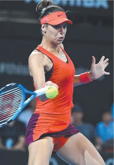  ?? Picture: AFP ?? DETERMINED: Ajla Tomljanovi­c hits a return against Czech Republic's Karolina Pliskova.