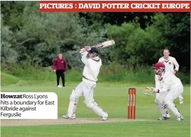  ??  ?? Howzat Ross Lyons hits a boundary for East Kilbride against Ferguslie