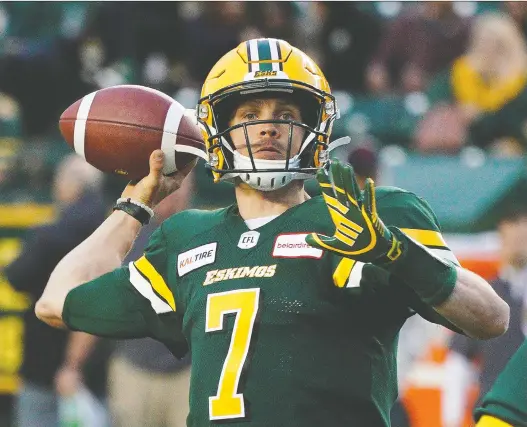  ?? LARRY WONG FILES ?? Edmonton Eskimos quarterbac­k Trevor Harris says he felt like Spider-man without his web during his time on the six-game injured list with a damaged throwing arm.