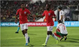  ??  ?? Marcus Rashford and Raheem Sterling were the targets of racists in Bulgaria and both have been racially abused in England in recent months. Photograph: Carl Recine/Action Images via Reuters