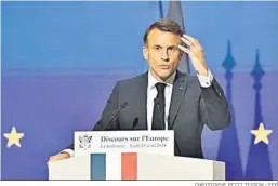  ?? CHRISTOPHE PETIT TESSON / EFE ?? El presidente francés, Emmanuel Macron, durante su discurso en La Sorbona.
