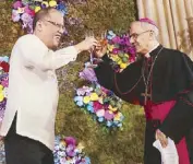  ?? Malacañang Photo ?? President Aquino with Papal Nuncio to the Philippine­s and Dean of the Diplomatic Corps Archbishop Giuseppe Pinto.