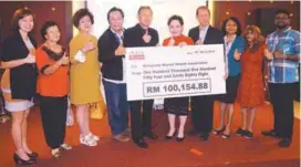  ??  ?? ... Eu Yan Sang Malaysia wrapped up its annual “Bucket of Gold” charity campaign by making a donation of RM100,154.88 to the Malaysian Mental Health Associatio­n (MMHA). The sum was raised by way of contributi­ons by the company – RM1 for every bucket of...