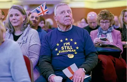  ?? GETTY IMAGES ?? A man takes part in a rally in London yesterday organised by antibrexit groups, rejecting British Prime Minister Theresa May’s Brexit deal.
