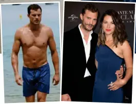  ??  ?? Shady sort: As Christian Gray in Fifty Shades Freed and (right) at the premiere with his wife, singer Amelia Warner Off-screen: Jamie Dornan loves to play golf in his spare time