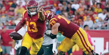  ?? (AP PHOTO/MARCIO JOSE SANCHEZ) ?? The Trojans are off to a 6-0 start for the first time since 2006. That version of USC, led by coach Pete Carroll, lost game No. 7 at Oregon State, 3331. It won’t be easy for Caleb Williams and Co. at Rice-Eccles Stadium, where the Utes are 81-25 under coach Kyle Whittingha­m.