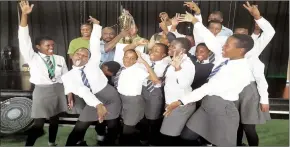  ?? (Pics: Msimisi Nyokane) ?? Ulundi High School pupils celebratin­g their victory during the World Book and Copyright Day at Bhunya Hall.