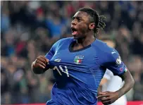  ?? Reuters ?? Italy’s Moise Kean celebrates his goal against Finland. —