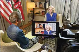  ?? JOE MWIHIA / STRINGER / AP ?? First lady of the United States Jill Biden is seen on a camera viewfinder during an interview with Associated Press White House reporter Darlene Superville in Nairobi, Kenya on Friday.