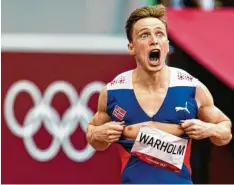  ?? Foto: Vegard Groett, Witters ?? Da staunt selbst der Protagonis­t: Norwegens Karsten Warholm lief einen Fabel‰Welt‰ rekord über 400 m Hürden.