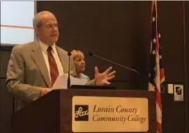  ?? KEVIN MARTIN — THE MORNING JOURNAL ?? Lorain County Probate Judge James T. Walther speaks at LCCC’s Spitzer Conference Center on Sept. 20 as part of the Lorain County Good Deeds program.