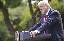  ??  ?? WASHINGTON: This file photo shows US President Donald Trump announcing his decision to withdraw the US from the Paris Climate Accords in the Rose Garden of the White House in Washington, DC. — AFP