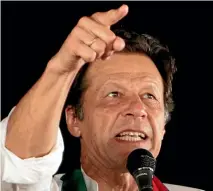  ??  ?? Imran Khan, of the Pakistan Tehreek-e-Insaf party, addresses supporters in Lahore this week.